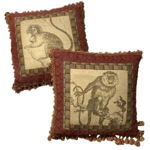 Neiman Marcus Tapestry Pillows Set Exotic Jungle Safari Tassel Trim Sweet Dreams